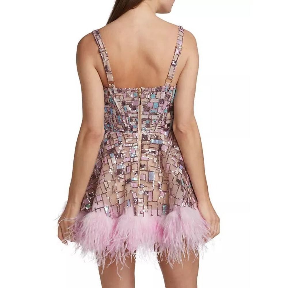 BRONX AND BANCO mademoielle feather mini dress in blush/multi Large (US8) - Picture 8 of 13